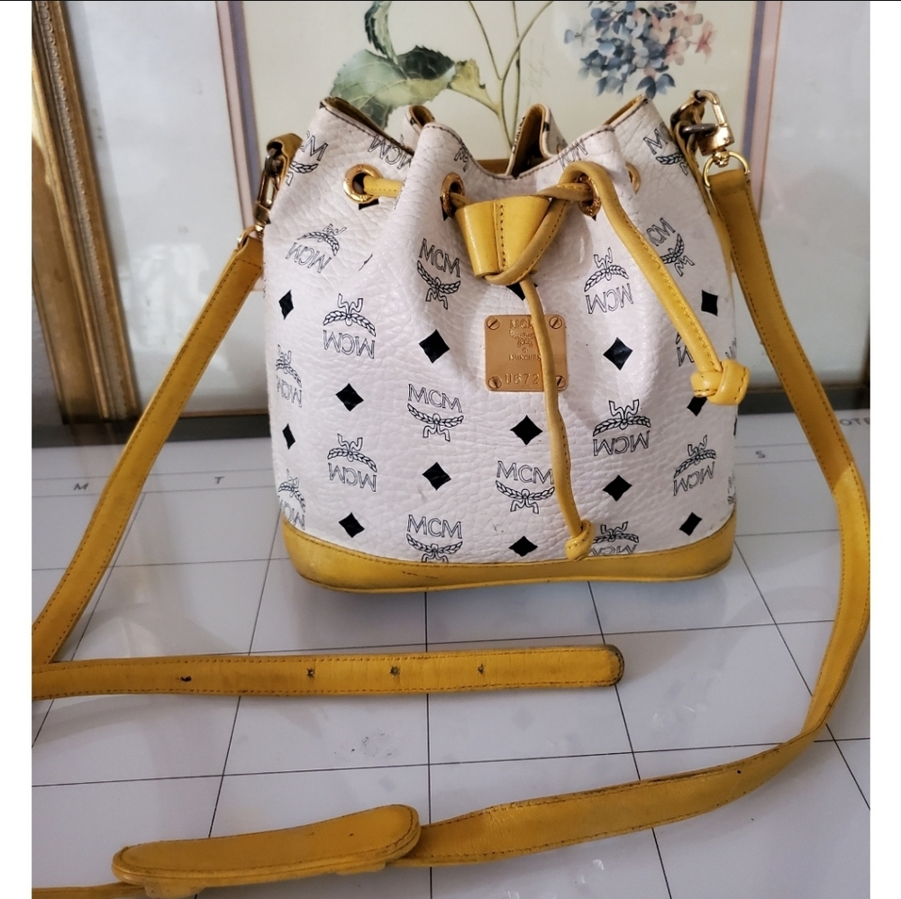 MCM White Bucket Drawstring Bucket Bag - Picture 2 of 12